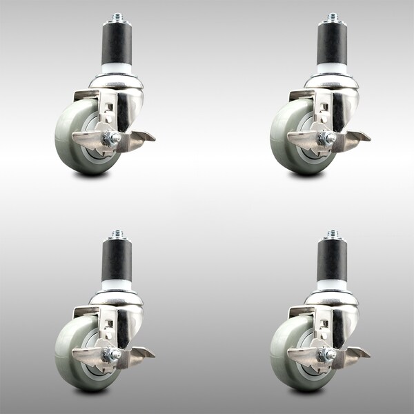 Service Caster 3.5 Inch 316SS Gray Poly Swivel 1-5/8 Inch Expanding Stem Caster Set Brake SCC SCC-SS316EX20S3514-PPUB-TLB-158-4 - main